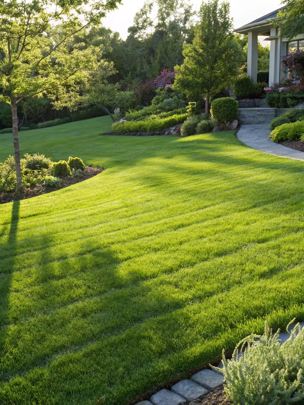 A clean and well-maintained lawn in Naples, Florida, showcasing Mr. Clos Renovation's lawn service, with lush green grass and neatly trimmed hedges.
