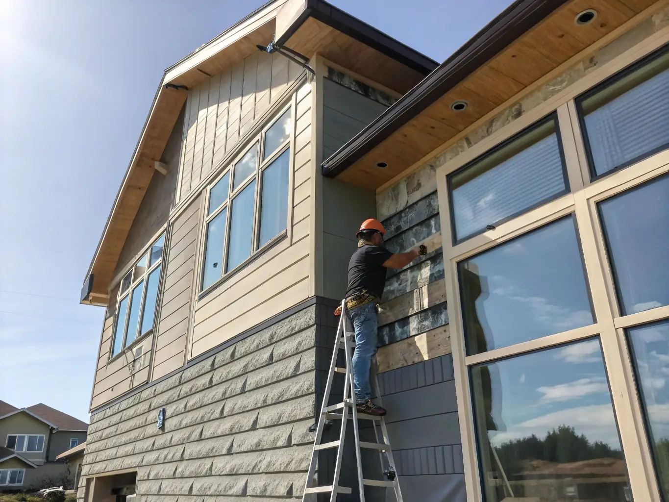 A technician applying stucco on a house exterior, demonstrating the stucco and full house repairs service offered by Mr Clos Renovation & Maintenance Service.
